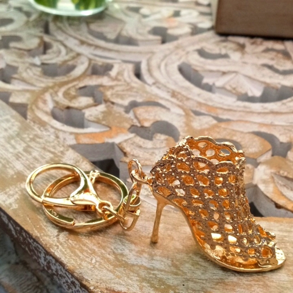 Gold High Heel Keychain Purse Charm, New